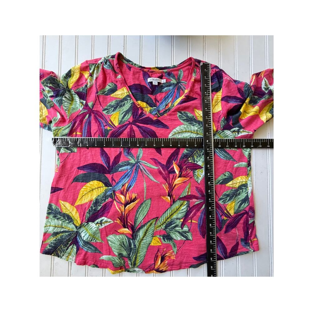 Chico’s 4 Size XXL Tropical Floral V Neck 3/4 Sleeve Top Pink Modal Cotton - Picture 10 of 11